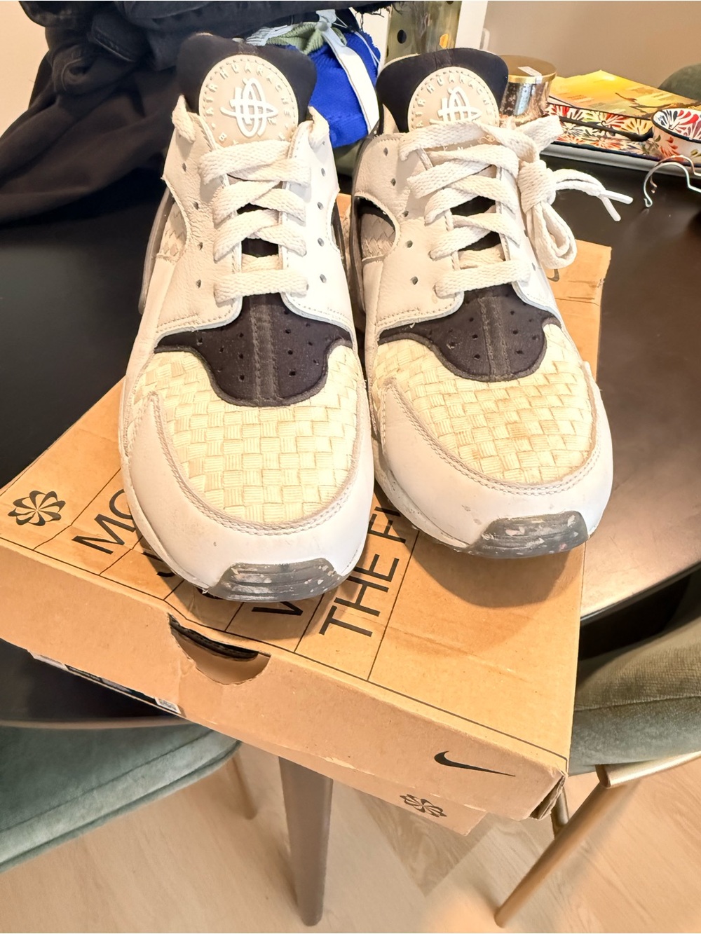 Woven Toe Accent Sneakers in Cream and Black